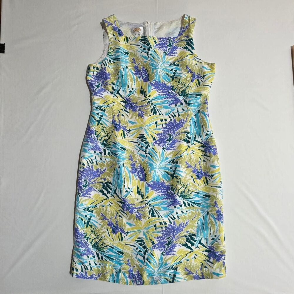 Talbots Silk Sleeveless Shift Dress Abstract Tropical Print Size 12